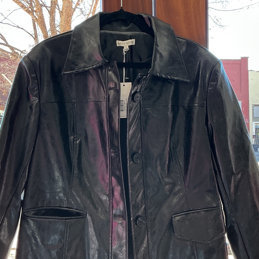 Faux leather trench moon river